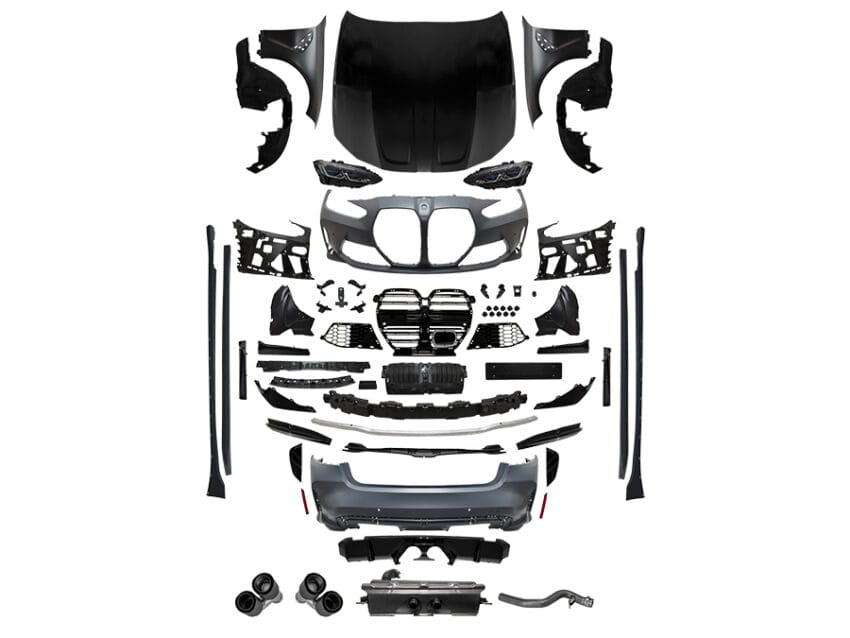 BMW F30 2012-2018 G20 Komple Dönüşüm Kiti 2B2-Ortadan Çıkış, Mrşp-li, Panjurlu, Egz.Uçlu, Kaput/Çamurluk, Farlar M3 (G80) Tarzı 2019-21 Wender